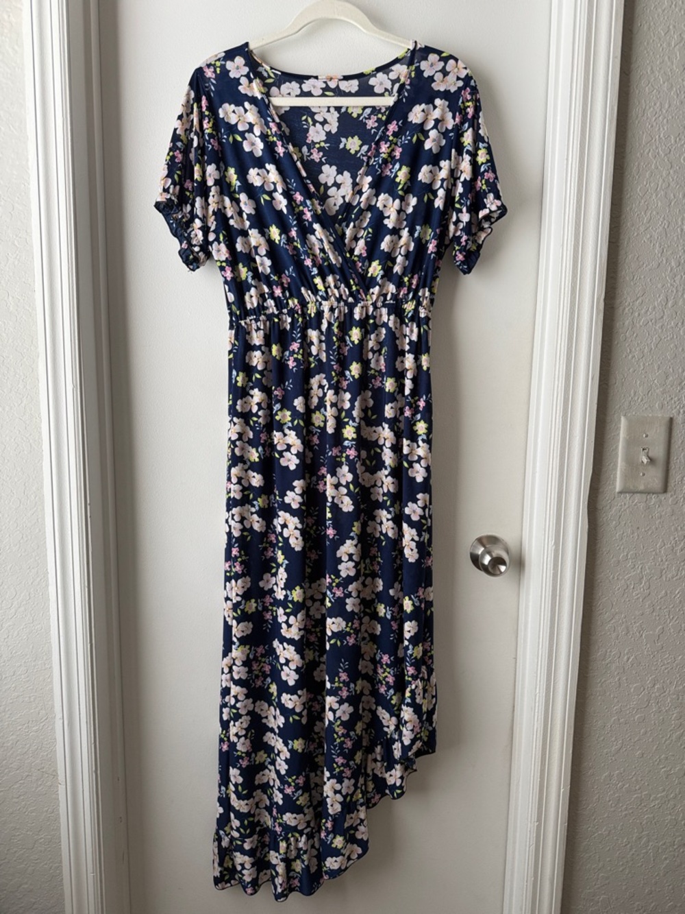 Source Unknown Navy Floral High-Low Wrap Dress